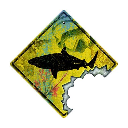 AMISTAD 12 in. Shark Bite Crossing Novelty Sign AM2678563